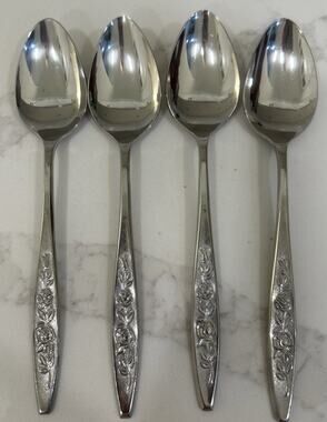 Eldan ELD18 Set Of 4 Teaspoons MAY ROSE Textured Roses Stainless Vintage‎ MCM